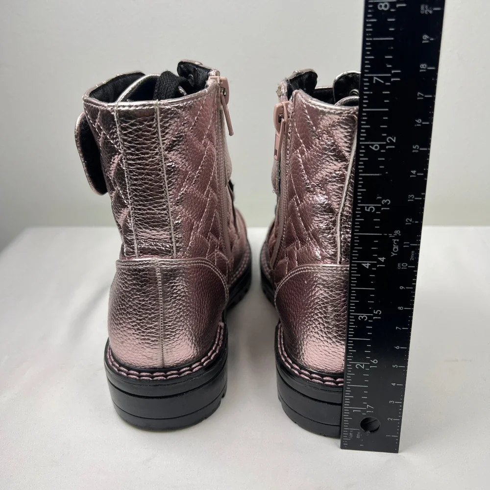 Kurt Geiger London Quilted Pink Metallic Leather Combat Ankle Boots Size 3